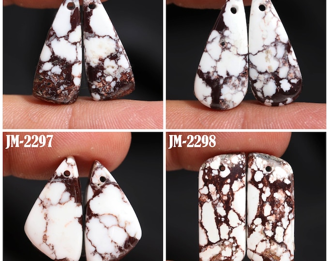 Natural Wild Horse Jasper Fancy Shape Front Drilled Smooth Cabochon Matching Pairs, Semi-Precious Gemstones For Jewelry Making