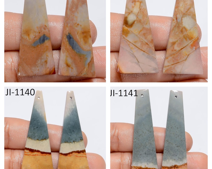 Natural Polychrome Jasper Fancy Shape Front Drilled Smooth Cabochon Matching Pairs, Semi-Precious Gemstones For Jewelry Making