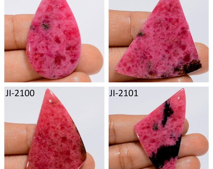 Natural Rhodonite Fancy Shape Front Drilled Smooth Cabochon Single Pieces, Semi-Precious Gemstones For Jewelry Making