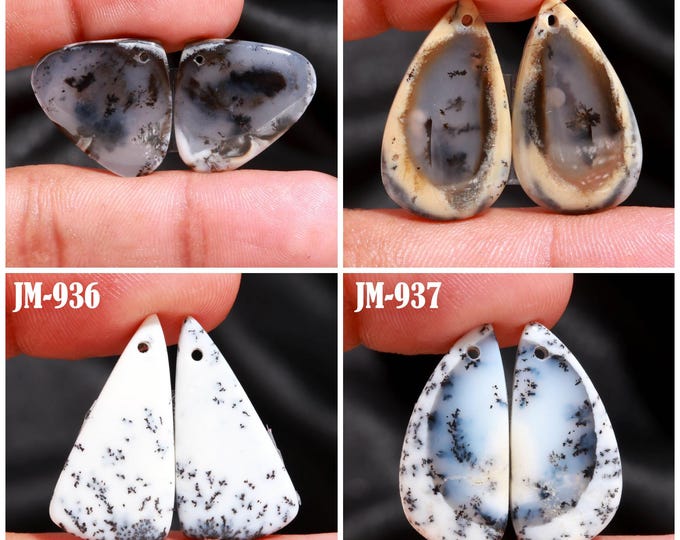 Natural Dendrite Agate Fancy Shape Front Drilled Smooth Cabochon Matching Pairs, Semi-Precious Gemstones For Jewelry Making