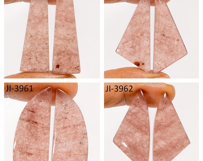 Natural Strawberry Quartz Fancy Shape Front Drilled Smooth Cabochon Matching Pairs, Semi-Precious Gemstones For Jewelry Making