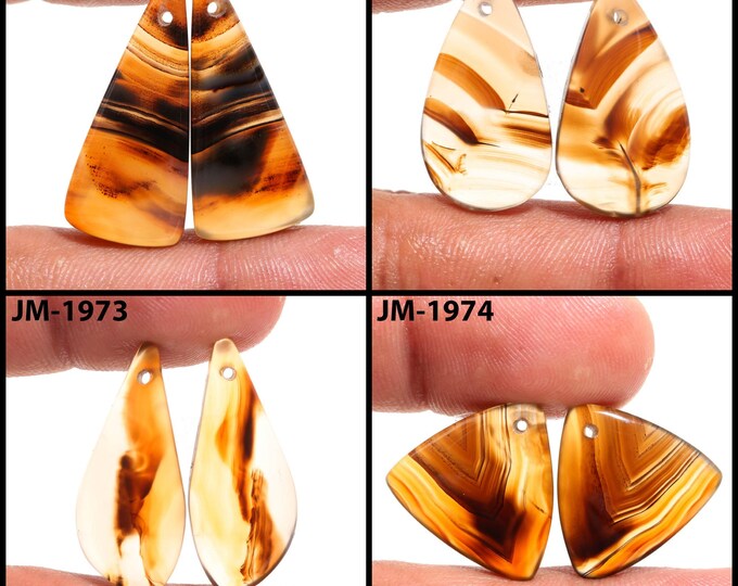 Natural Montana Agate Fancy Shape Front Drilled Smooth Cabochon Matching Pairs, Semi-Precious Gemstones For Jewelry Making