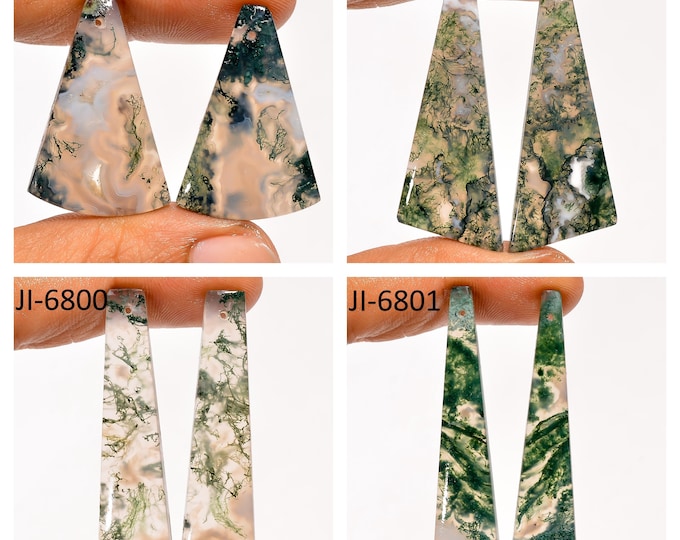 Natural Moss Agate Fancy Shape Front Drilled Smooth Cabochon Matching Pairs, Semi-Precious Gemstones For Jewelry Making