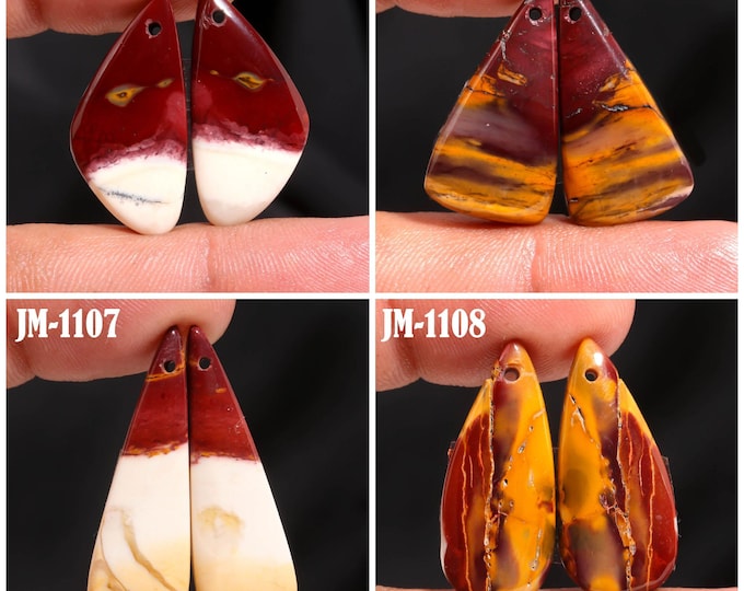 Natural Mookaite Jasper Fancy Shape Front Drilled Smooth Cabochon Matching Pairs, Semi-Precious Gemstones For Jewelry Making