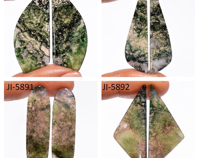 Natural Moss Agate Fancy Shape Un-Drilled Smooth Cabochon Matching Pairs, Semi-Precious Gemstones For Jewelry Making