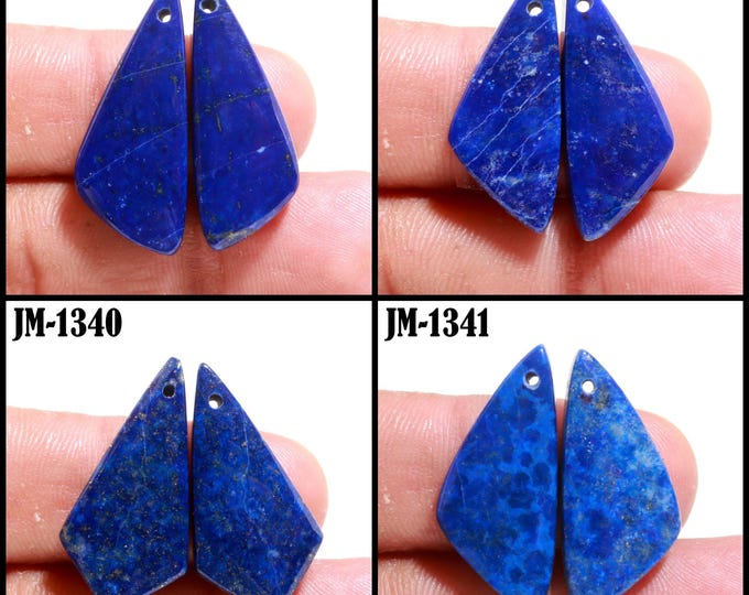 Natural Lapis Lazuli Fancy Shape Front Drilled Smooth Cabochon Matching Pairs, Semi-Precious Gemstones For Jewelry Making