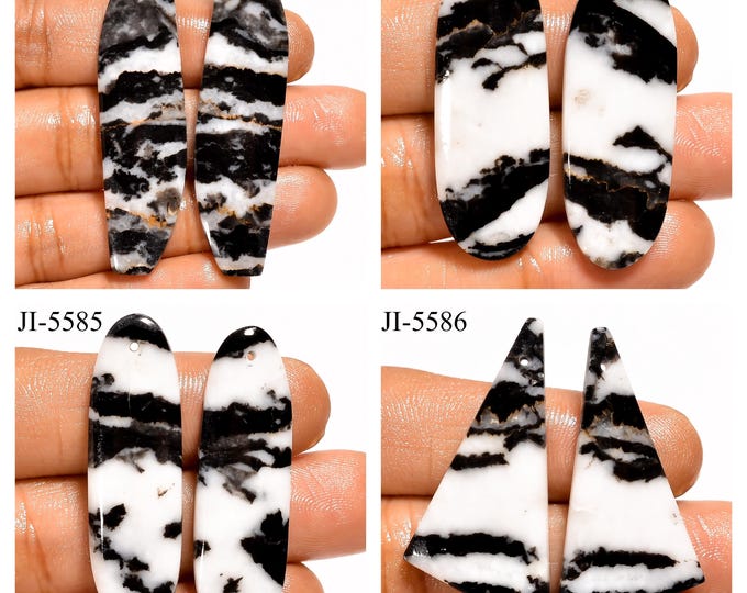 Natural Zebra Jasper Fancy Shape Front Drilled Smooth Cabochon Matching Pairs, Semi-Precious Gemstones For Jewelry Making