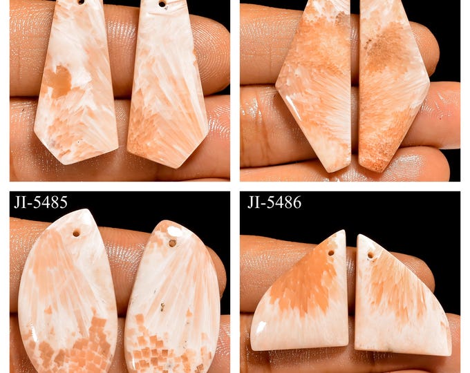 Natural Scolecite Fancy Shape Front Drilled Smooth Cabochon Matching Pairs, Semi-Precious Gemstones For Jewelry Making