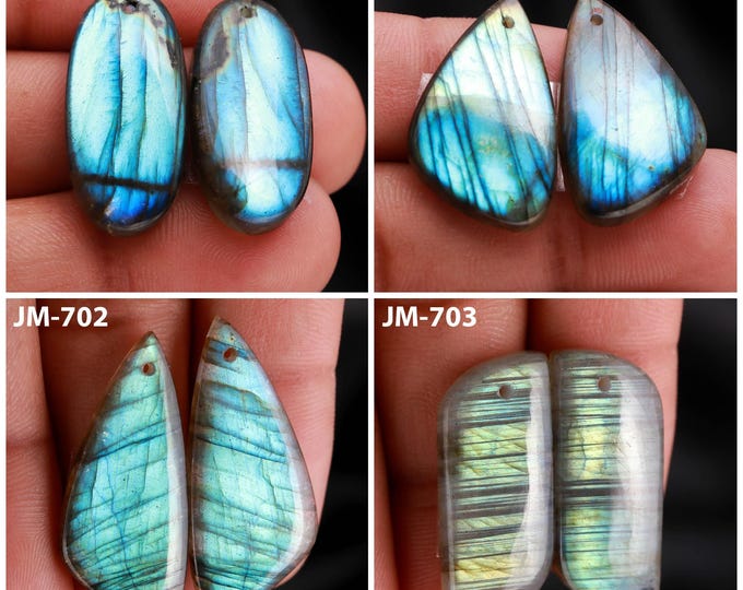 Natural Labradorite Fancy Shape Front Drilled Smooth Cabochon Matching Pairs, Semi-Precious Gemstones For Jewelry Making