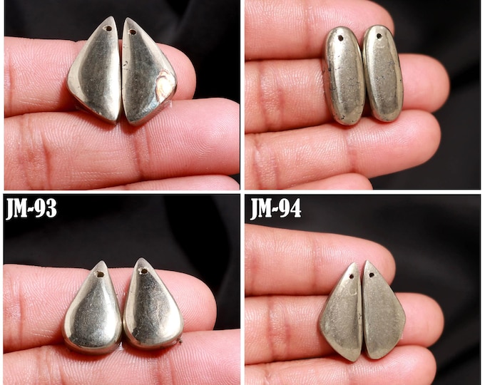 Natural Pyrite Fancy Shape Front Drilled Smooth Cabochon Matching Pairs, Semi-Precious Gemstones For Jewelry Making