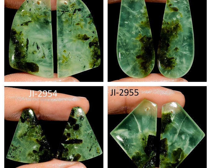 Natural Prehnite Fancy Shape Front Drilled Smooth Cabochon Matching Pairs, Semi-Precious Gemstones For Jewelry Making