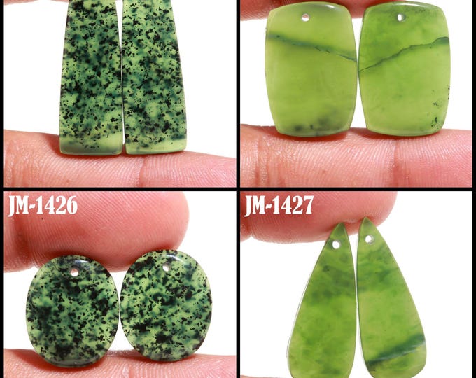 Natural Serpentine Fancy Shape Front Drilled Smooth Cabochon Matching Pairs, Semi-Precious Gemstones For Jewelry Making