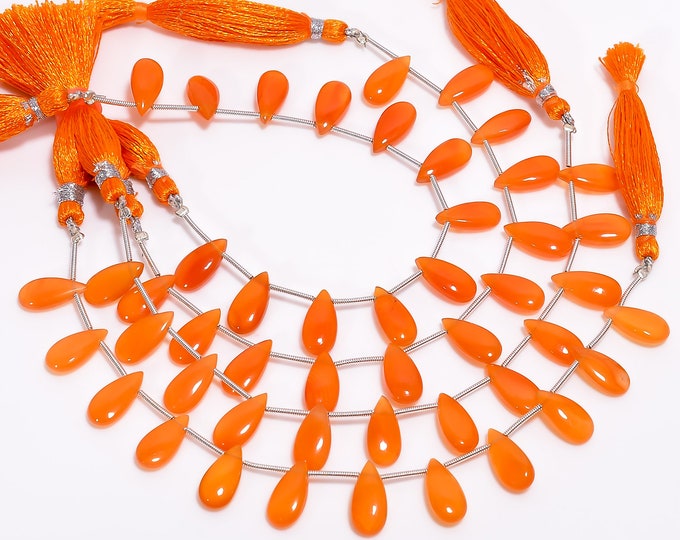 Carnelian Non-Faceted Smooth Side Drilled Pear Shape Briolette 7mm x 14mm, Semi-Precious Gemstones For Jewelry Making