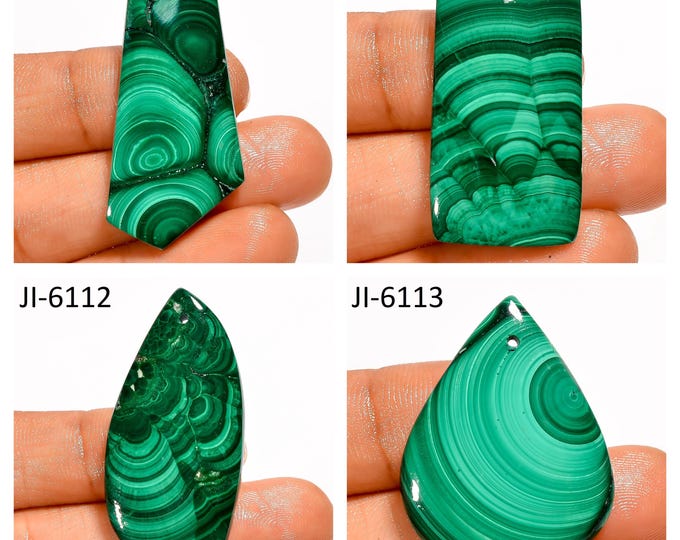Natural Malachite Fancy Shape Front Drilled Smooth Cabochon Single Pieces, Semi-Precious Gemstones For Jewelry Making