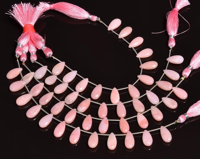 Natural Pink Opal Non-Faceted Smooth Side Drilled Pear Shape Briolette 7mm x 15mm, Semi-Precious Gemstones For Jewelry Making