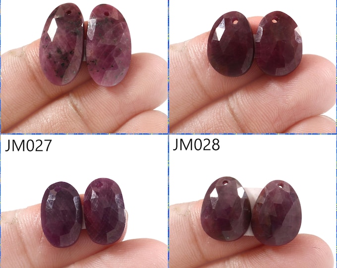 Natural Ruby Fancy Shape Front Drilled Faceted Rose Cut Matching Pairs, Precious Gemstones For Jewelry Making