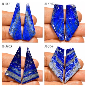 Natural Lapis Lazuli Fancy Shape Front Drilled Smooth Cabochon Matching Pairs, Semi-Precious Gemstones For Jewelry Making