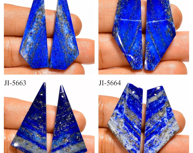 Natural Lapis Lazuli Fancy Shape Front Drilled Smooth Cabochon Matching Pairs, Semi-Precious Gemstones For Jewelry Making