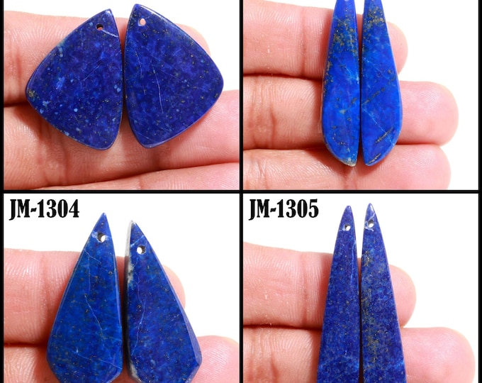 Natural Lapis Lazuli Fancy Shape Front Drilled Smooth Cabochon Matching Pairs, Semi-Precious Gemstones For Jewelry Making