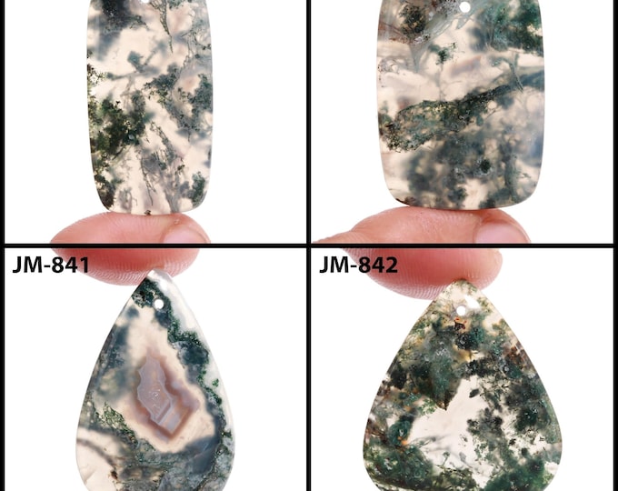 Natural Moss Agate Fancy Shape Front Drilled Smooth Cabochon Single Pieces, Semi-Precious Gemstones For Jewelry Making