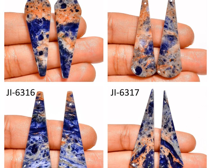 Natural Sodalite Fancy Shape Front Drilled Smooth Cabochon Matching Pairs, Semi-Precious Gemstones For Jewelry Making