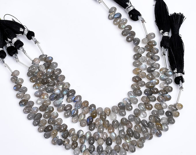 Labradorite Faceted Side Drilled Teardrop Shape Briolette 4mm x 6mm, Semi-Precious Gemstones For Jewelry Making