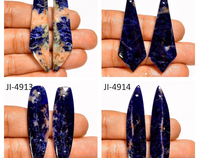 Natural Sodalite Fancy Shape Front Drilled Smooth Cabochon Matching Pairs, Semi-Precious Gemstones For Jewelry Making