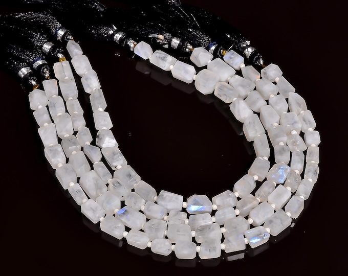 Natural Rainbow Moonstone Faceted Center Drilled Free Form Nugget Shape 6mm x 7mm, Semi-Precious Gemstones For Jewelry Making