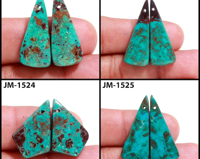 Natural Chrysocolla Fancy Shape Front Drilled Smooth Cabochon Matching Pairs, Semi-Precious Gemstones For Jewelry Making