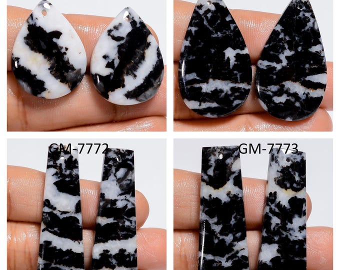 Natural Zebra Jasper Fancy Shape Front Drilled Smooth Cabochon Matching Pairs, Semi-Precious Gemstones For Jewelry Making