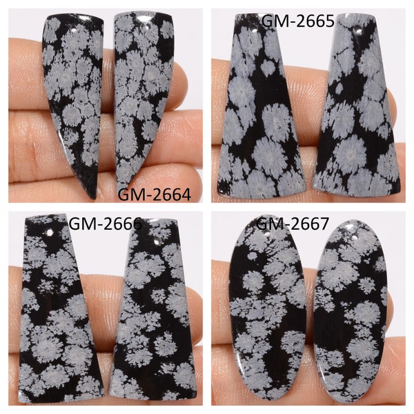 Natural Snowflake Obsidian Fancy Shape Drilled Cabochon Matching Pairs, Semi-Precious Gemstones For Jewelry Making