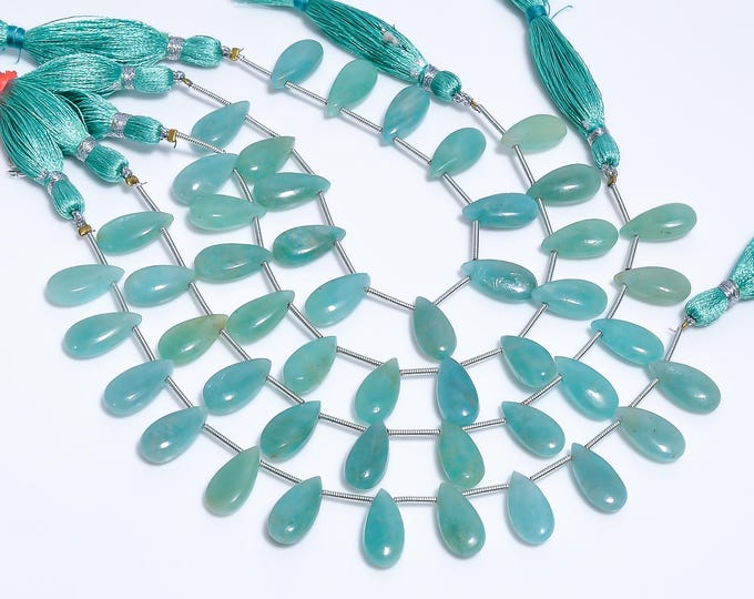 Natural Amazonite Non-Faceted Smooth Side Drilled Pear Shape Briolette 7mm x 15mm, Semi-Precious Gemstones For Jewelry Making