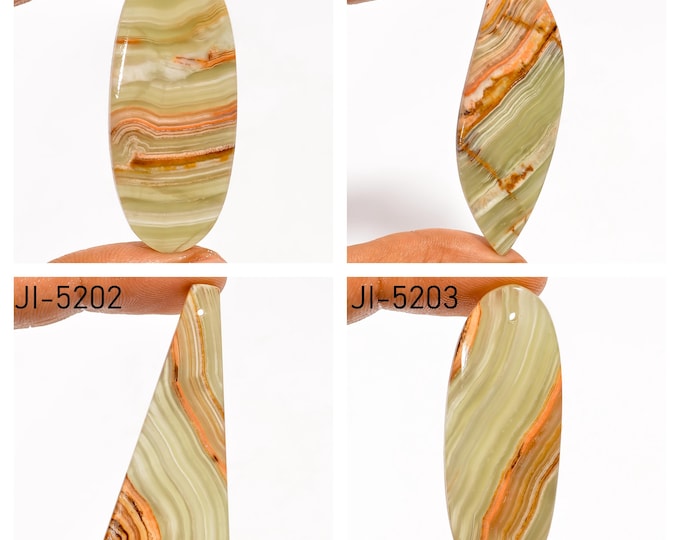 Natural Green Banded Calcite Fancy Shape Front Drilled Smooth Cabochon Single Pieces, Semi-Precious Gemstones For Jewelry Making