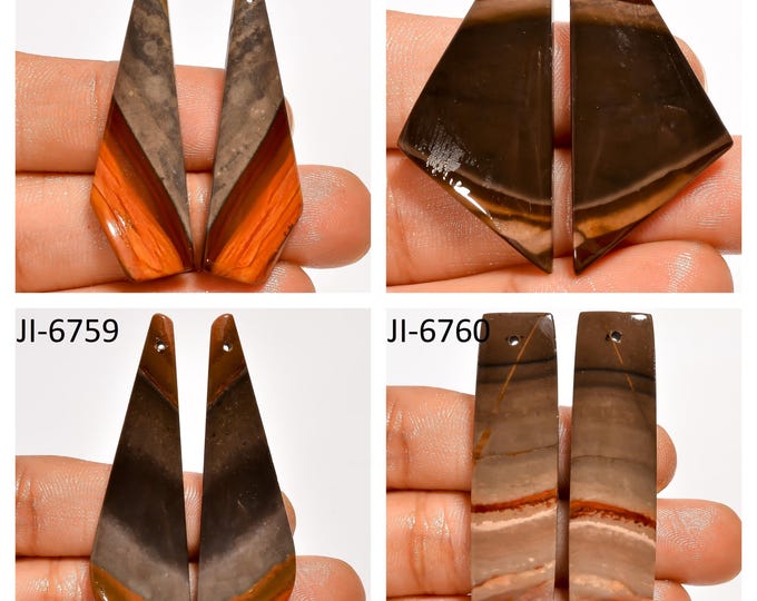 Natural Polychrome Jasper Fancy Shape Front Drilled Smooth Cabochon Matching Pairs, Semi-Precious Gemstones For Jewelry Making