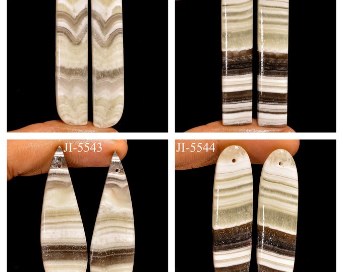 Natural Zebra Calcite Fancy Shape Front Drilled Smooth Cabochon Matching Pairs, Semi-Precious Gemstones For Jewelry Making