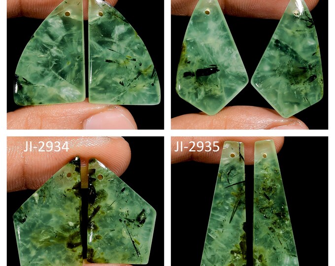 Natural Prehnite Fancy Shape Front Drilled Smooth Cabochon Matching Pairs, Semi-Precious Gemstones For Jewelry Making