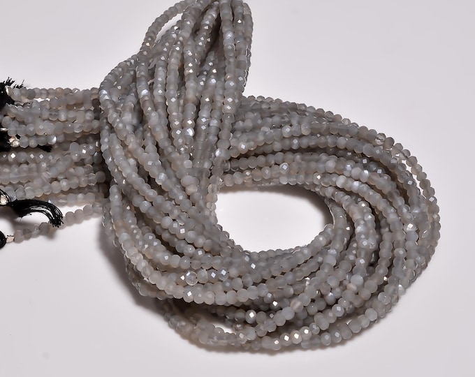 Natural Gray Moonstone Micro Faceted Center Drilled Rondelle Shape 3.50mm, Semi-Precious Gemstones For Jewelry Making
