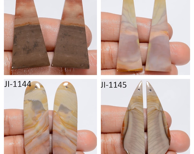 Natural Polychrome Jasper Fancy Shape Front Drilled Smooth Cabochon Matching Pairs, Semi-Precious Gemstones For Jewelry Making