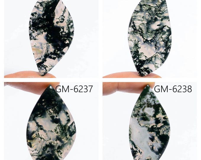 Natural Moss Agate Fancy Shape Un-Drilled Cabochon Single Pieces, Semi-Precious Gemstones For Jewelry Making