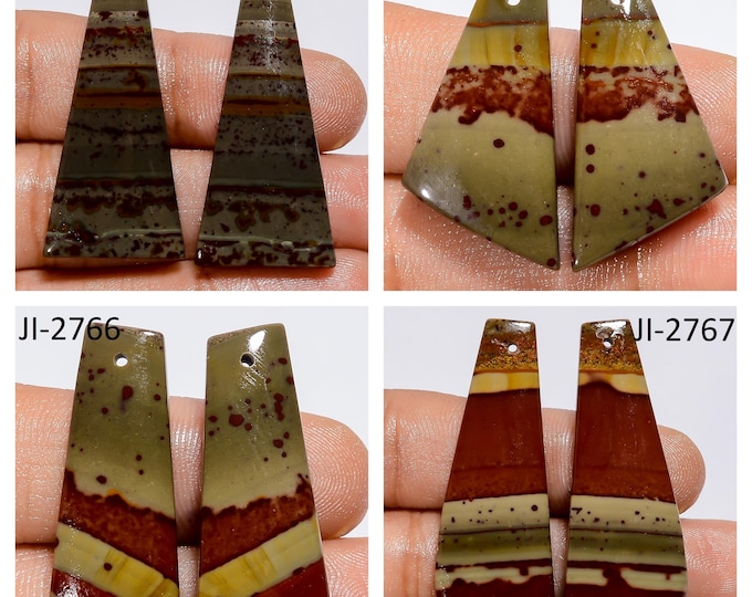 Natural Cherry Creek Jasper Fancy Shape Front Drilled Smooth Cabochon Matching Pairs, Semi-Precious Gemstones For Jewelry Making