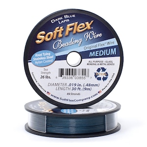 Soft Flex Dark Blue Lapis Color Medium .019 Inch Diameter Size Beading Wire, 30 Foot Spool For Jewelry Making