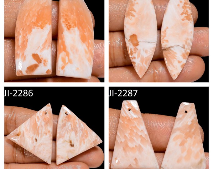 Natural Scolecite Fancy Shape Front Drilled Smooth Cabochon Matching Pairs, Semi-Precious Gemstones For Jewelry Making