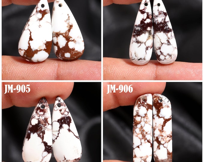 Natural Wild Horse Jasper Fancy Shape Front Drilled Smooth Cabochon Matching Pairs, Semi-Precious Gemstones For Jewelry Making