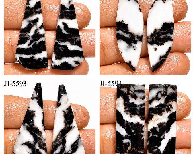 Natural Zebra Jasper Fancy Shape Front Drilled Smooth Cabochon Matching Pairs, Semi-Precious Gemstones For Jewelry Making