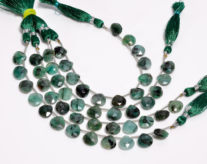 Natural Emerald Faceted Side Drilled Heart Shape Briolette 10.50mm, Precious Gemstones For Jewelry Making