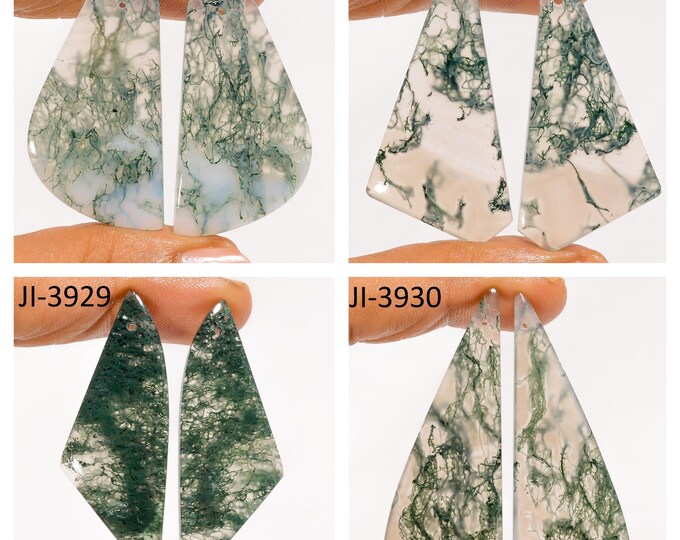 Natural Moss Agate Fancy Shape Front Drilled Smooth Cabochon Matching Pairs, Semi-Precious Gemstones For Jewelry Making