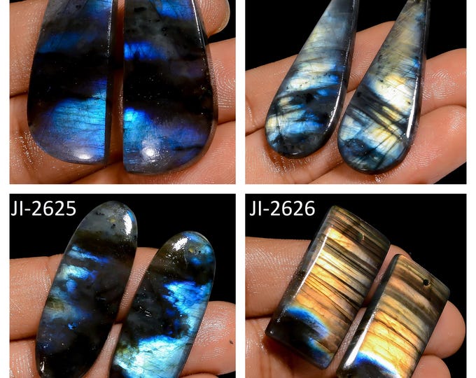 Natural Labradorite Fancy Shape Front Drilled Smooth Cabochon Matching Pairs, Semi-Precious Gemstones For Jewelry Making