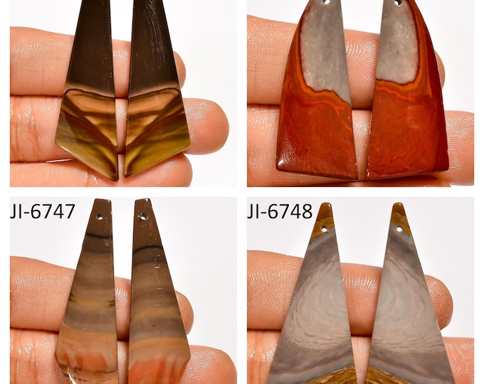 Natural Polychrome Jasper Fancy Shape Front Drilled Smooth Cabochon Matching Pairs, Semi-Precious Gemstones For Jewelry Making