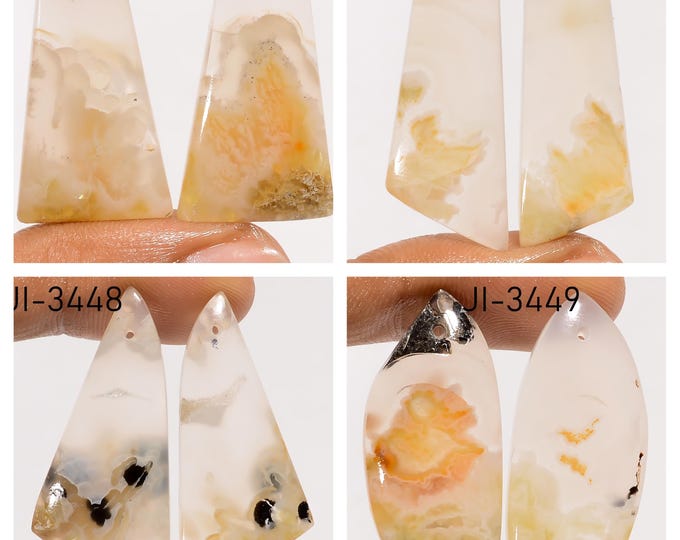 Natural Plume Agate Fancy Shape Front Drilled Smooth Cabochon Matching Pairs, Semi-Precious Gemstones For Jewelry Making