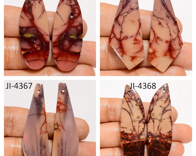 Natural Mookaite Jasper Fancy Shape Front Drilled Smooth Cabochon Matching Pairs, Semi-Precious Gemstones For Jewelry Making